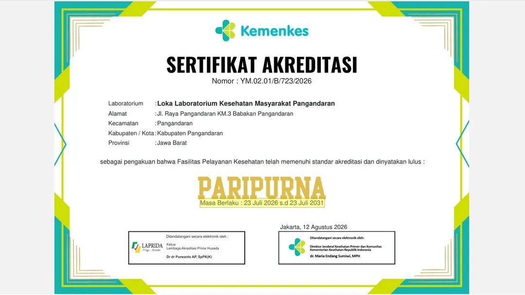 Loka Labkesmas Pangandaran Raih Akreditasi Paripurna, Bukti Komitmen Jaga Mutu Pelayanan